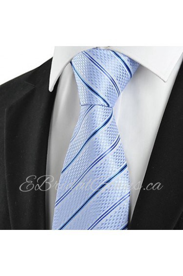 Men's Striped Light Blue Microfiber Tie Necktie For Wedding Party Holiday With Gift Box