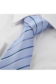 Men's Striped Light Blue Microfiber Tie Necktie For Wedding Party Holiday With Gift Box