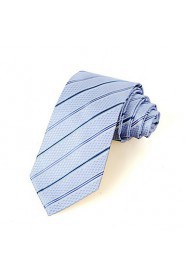 Men's Striped Light Blue Microfiber Tie Necktie For Wedding Party Holiday With Gift Box