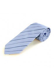 Men's Striped Light Blue Microfiber Tie Necktie For Wedding Party Holiday With Gift Box