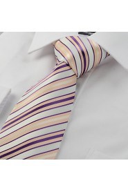 Men's Purple Yellow Striped Microfiber Tie Necktie For Wedding Party Holiday With Gift Box