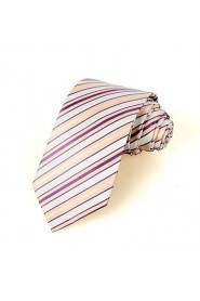 Men's Purple Yellow Striped Microfiber Tie Necktie For Wedding Party Holiday With Gift Box