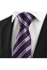 Men's Striped Purple Black Microfiber Tie Necktie For Wedding Party Holiday With Gift Box