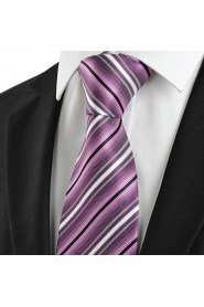 Men's Striped Purple Microfiber Tie Necktie For Wedding Party Holiday With Gift Box