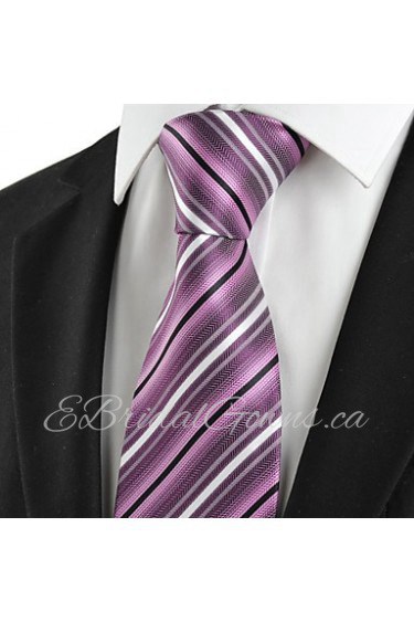 Men's Striped Purple Microfiber Tie Necktie For Wedding Party Holiday With Gift Box