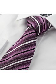 Men's Striped Purple Microfiber Tie Necktie For Wedding Party Holiday With Gift Box