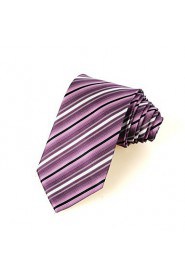 Men's Striped Purple Microfiber Tie Necktie For Wedding Party Holiday With Gift Box