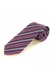 Men's Striped Purple Microfiber Tie Necktie For Wedding Party Holiday With Gift Box