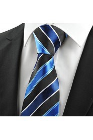 Men's Fashion Striped Blue Black Microfiber Tie Necktie For Wedding Holiday With Gift Box