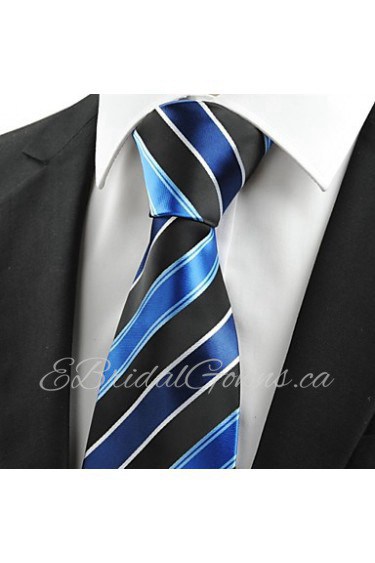 Men's Fashion Striped Blue Black Microfiber Tie Necktie For Wedding Holiday With Gift Box