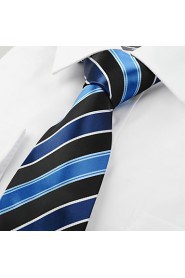 Men's Fashion Striped Blue Black Microfiber Tie Necktie For Wedding Holiday With Gift Box