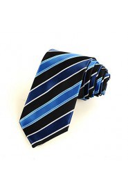 Men's Fashion Striped Blue Black Microfiber Tie Necktie For Wedding Holiday With Gift Box