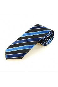 Men's Fashion Striped Blue Black Microfiber Tie Necktie For Wedding Holiday With Gift Box