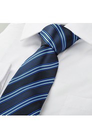 Men's Classic Striped Dard Light Blue Microfiber Tie Necktie For Wedding Holiday With Gift Box