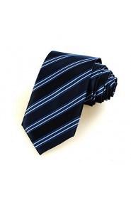 Men's Classic Striped Dard Light Blue Microfiber Tie Necktie For Wedding Holiday With Gift Box