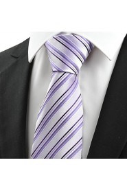 Men's Striped Black Violet Microfiber Tie Necktie For Wedding Party Holiday With Gift Box