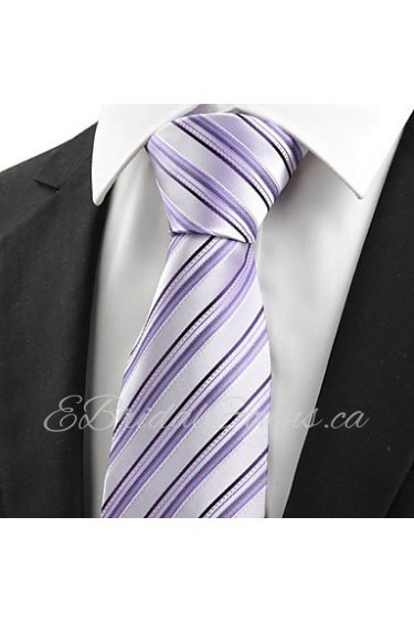 Men's Striped Black Violet Microfiber Tie Necktie For Wedding Party Holiday With Gift Box