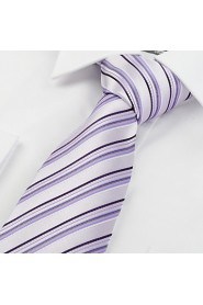 Men's Striped Black Violet Microfiber Tie Necktie For Wedding Party Holiday With Gift Box