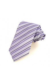 Men's Striped Black Violet Microfiber Tie Necktie For Wedding Party Holiday With Gift Box