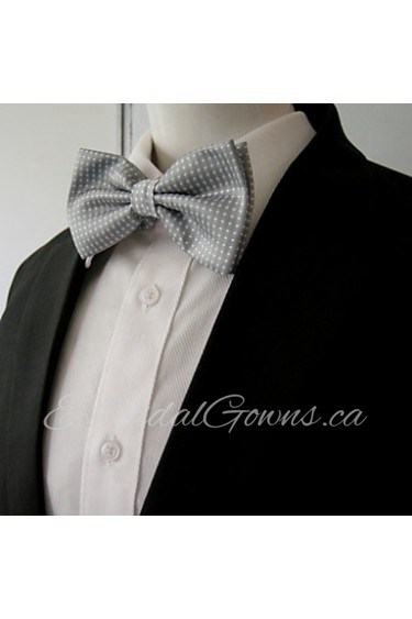 Men's Gray White Dots Pre-tied Ajustable SilkBlend Wedding Dress SilkBlend Bow Tie