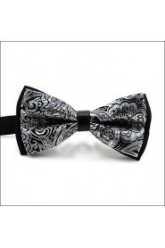 Men's Black White Flower Silk Blend Pre-tied Bow Tie Ajustable Dress Wedding