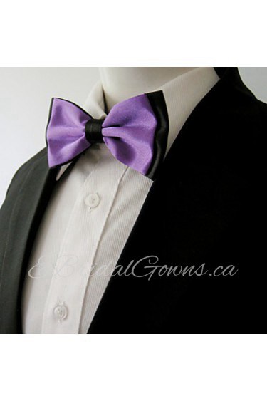 Men's Purple Black Solid Pre-tied Ajustable SilkBlend Wedding Dress Fashion SilkBlend Bow Tie