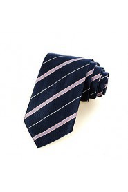 Men's Pink White Striped Navy Blue Microfiber Tie Necktie For Wedding Party Holiday With Gift Box