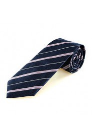 Men's Pink White Striped Navy Blue Microfiber Tie Necktie For Wedding Party Holiday With Gift Box