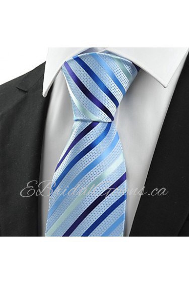 Men's Striped Light Blue Microfiber Tie Necktie For Wedding Holiday With Gift Box