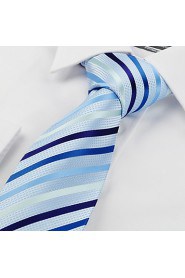 Men's Striped Light Blue Microfiber Tie Necktie For Wedding Holiday With Gift Box