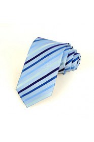 Men's Striped Light Blue Microfiber Tie Necktie For Wedding Holiday With Gift Box