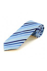 Men's Striped Light Blue Microfiber Tie Necktie For Wedding Holiday With Gift Box