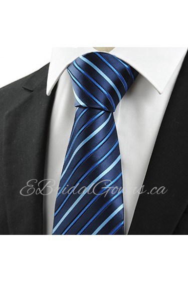 Men's Classic Striped Black Blue Microfiber Tie Necktie For Formal Business With Gift Box