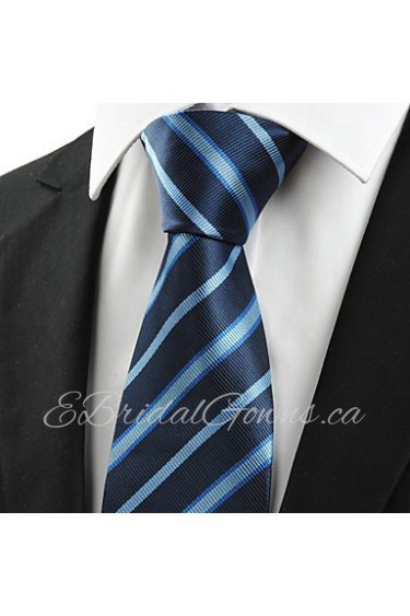 Men's Classic Striped Dark Blue Microfiber Tie Necktie For Formal Business Holiday With Gift Box