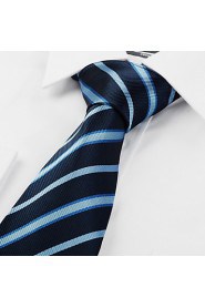 Men's Classic Striped Dark Blue Microfiber Tie Necktie For Formal Business Holiday With Gift Box