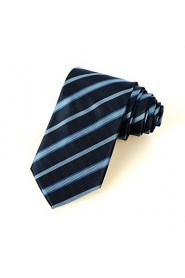 Men's Classic Striped Dark Blue Microfiber Tie Necktie For Formal Business Holiday With Gift Box