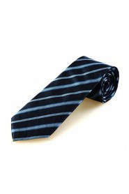 Men's Classic Striped Dark Blue Microfiber Tie Necktie For Formal Business Holiday With Gift Box