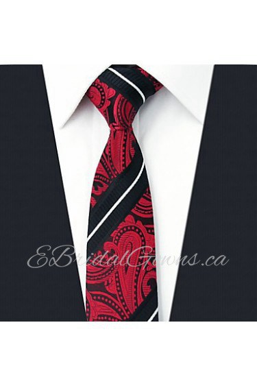 Men's Tie Red Paisley Skinny Necktie Fashion 100% Silk Casual