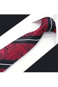 Men's Tie Red Paisley Skinny Necktie Fashion 100% Silk Casual