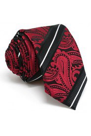 Men's Tie Red Paisley Skinny Necktie Fashion 100% Silk Casual