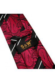 Men's Tie Red Paisley Skinny Necktie Fashion 100% Silk Casual