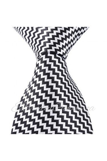 Black White Wavy Tie Men Adult Leisure Silk Jacquard Necktie