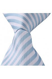 Classic Striped Blue White Jacquard Woven Silk Men Necktie