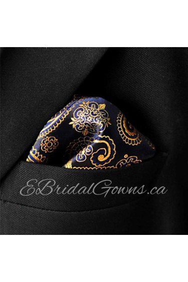 UH10 Paisley Black Gold Pocket Square Mens Ties Silk Hankies