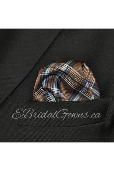 UH22 Pocket Square Plaids Brown Blue Mens Hanky Hankies Handkerchief