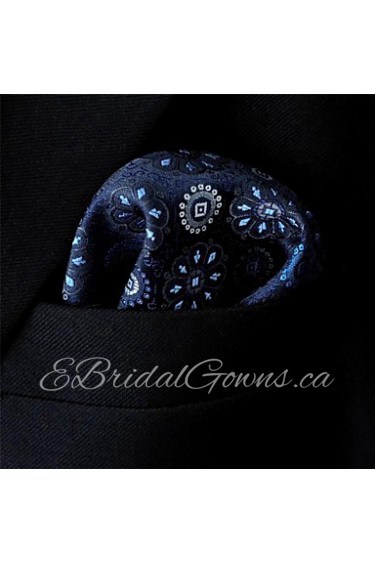 Men's Pocket Square Navy Blue Floral 100% Silk Business