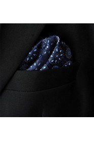 Men's Pocket Square Navy Blue Floral 100% Silk Business