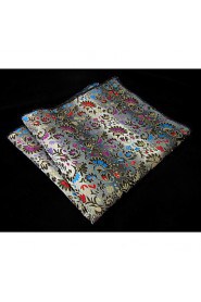 Men's Pocket Square Gray Multicolor Floral 100% Silk Casual