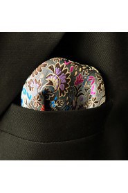 Men's Pocket Square Gray Multicolor Floral 100% Silk Casual