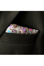 Men's Pocket Square Gray Multicolor Floral 100% Silk Casual